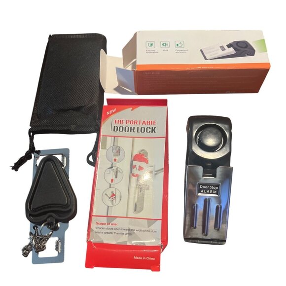 Portable Door Lock & Stop Alarm Set For Travel/Home Security Cruise Hotel Safety - Picture 2 of 2